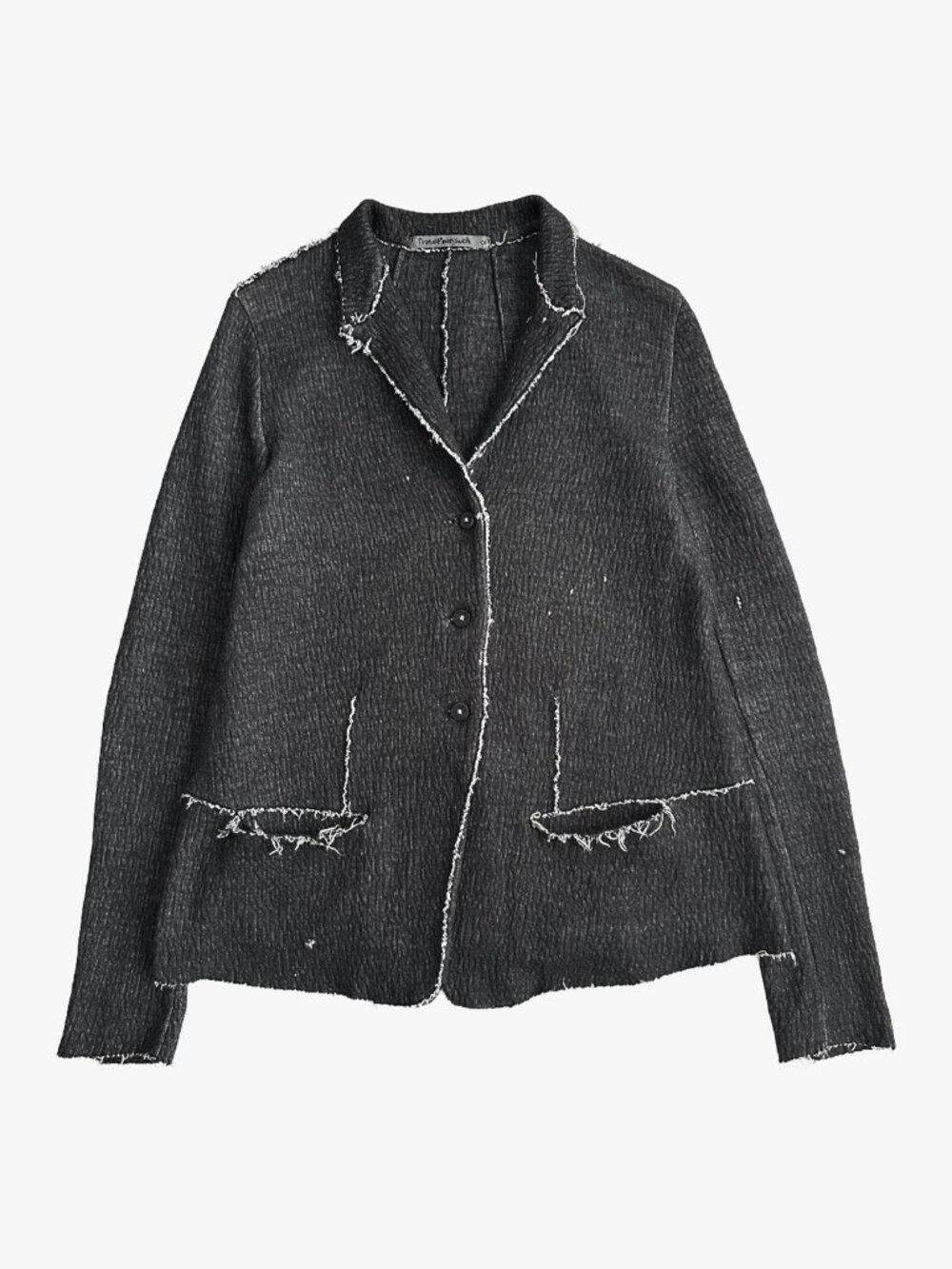 Dark Gray Italian Distressed Textured Button-Up Cardigan by Transit Par Such
